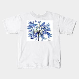 Blue Agapanthus Flower watercolour Painting Kids T-Shirt